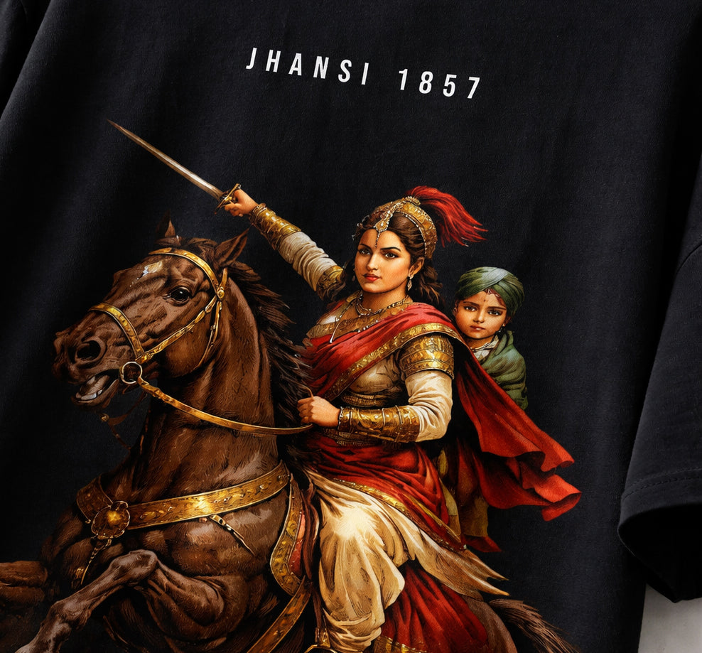 Rani Lakshmi Bai – Fearless - Oversized Back Printed T-Shirt (Black)