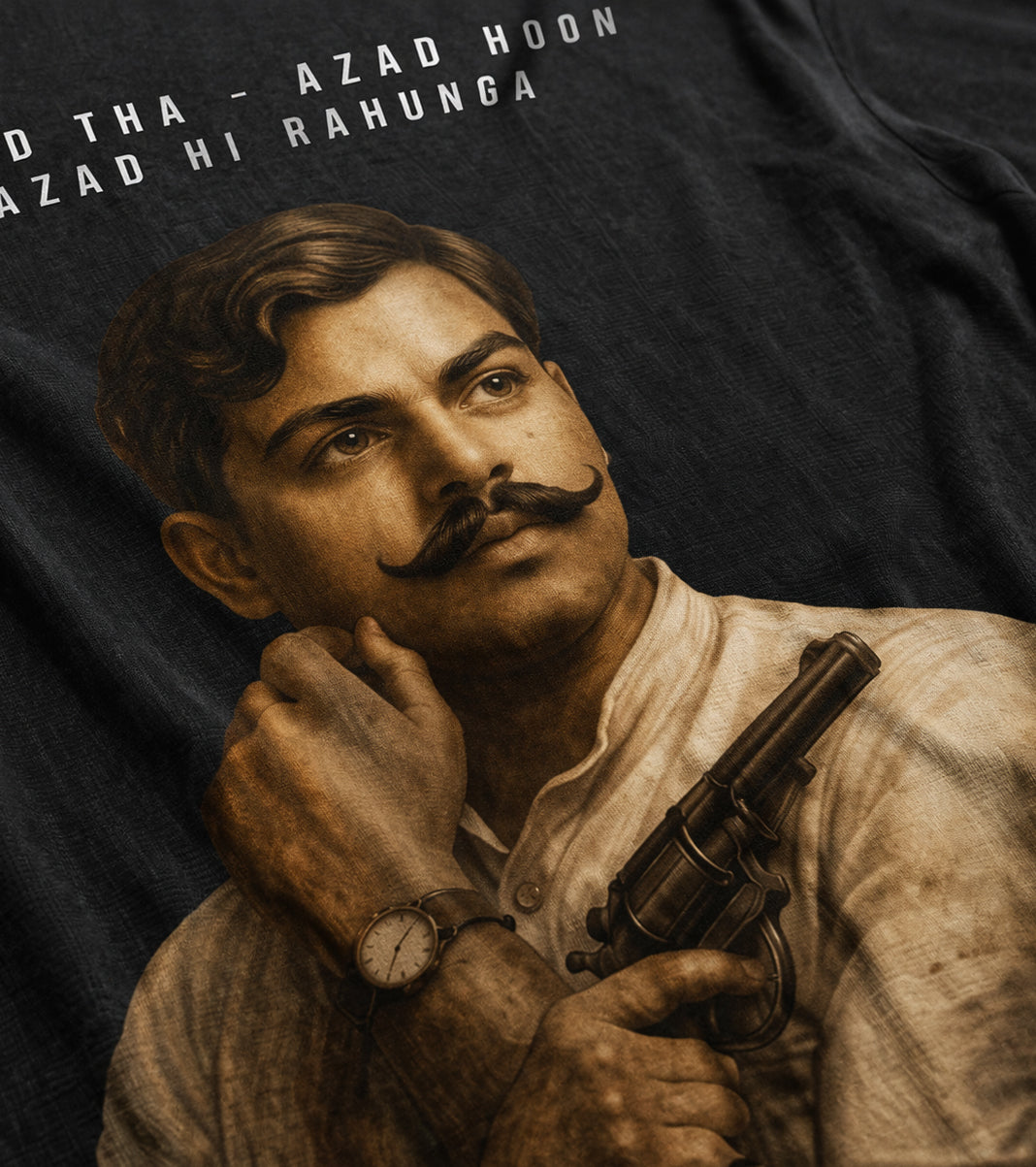 Chandrashekhar Azad - Oversized Back Printed T-Shirt - Freedom over fear - (Black)