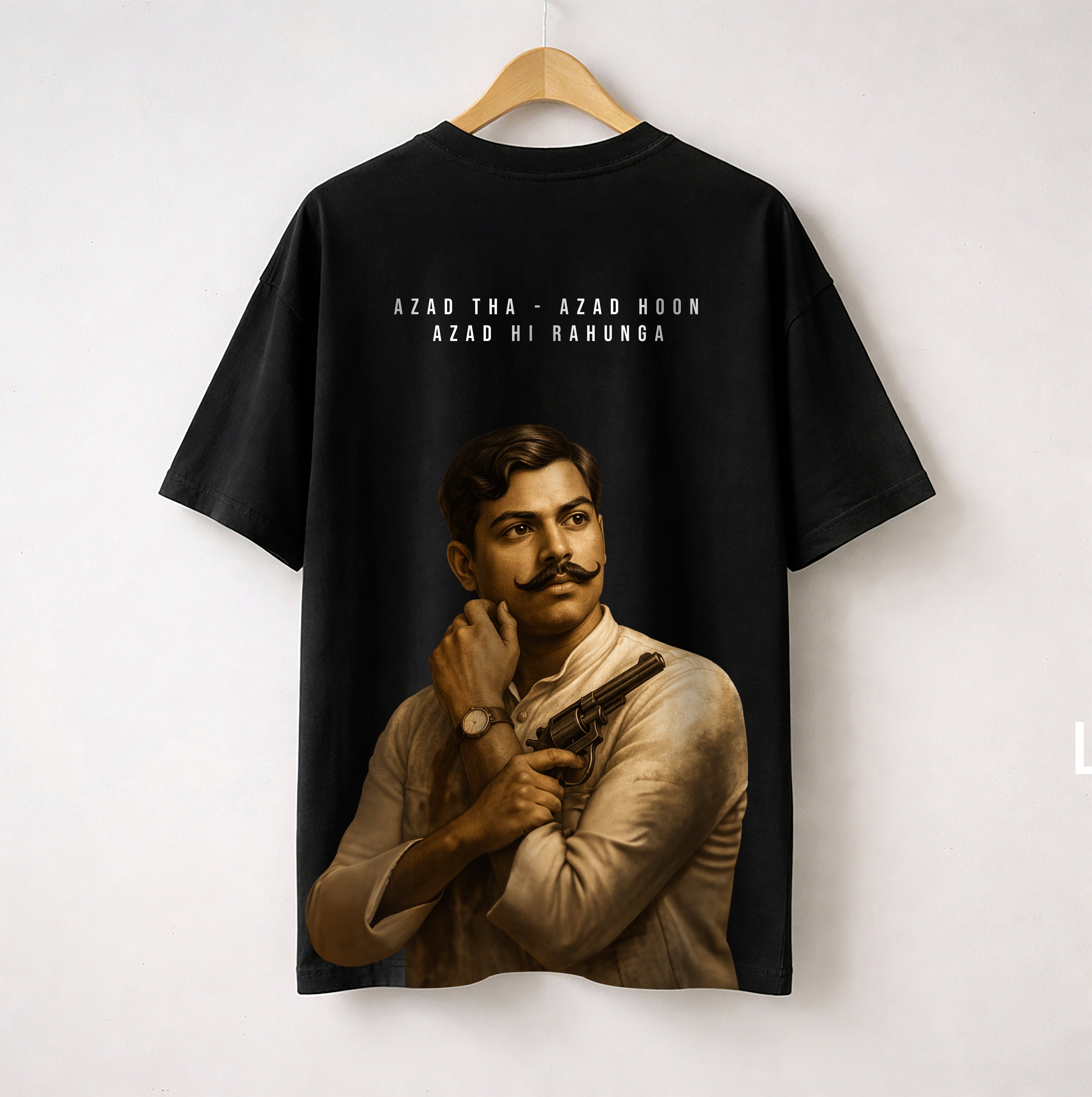 Chandrashekhar Azad - Oversized Back Printed T-Shirt - Freedom over fear - (Black)