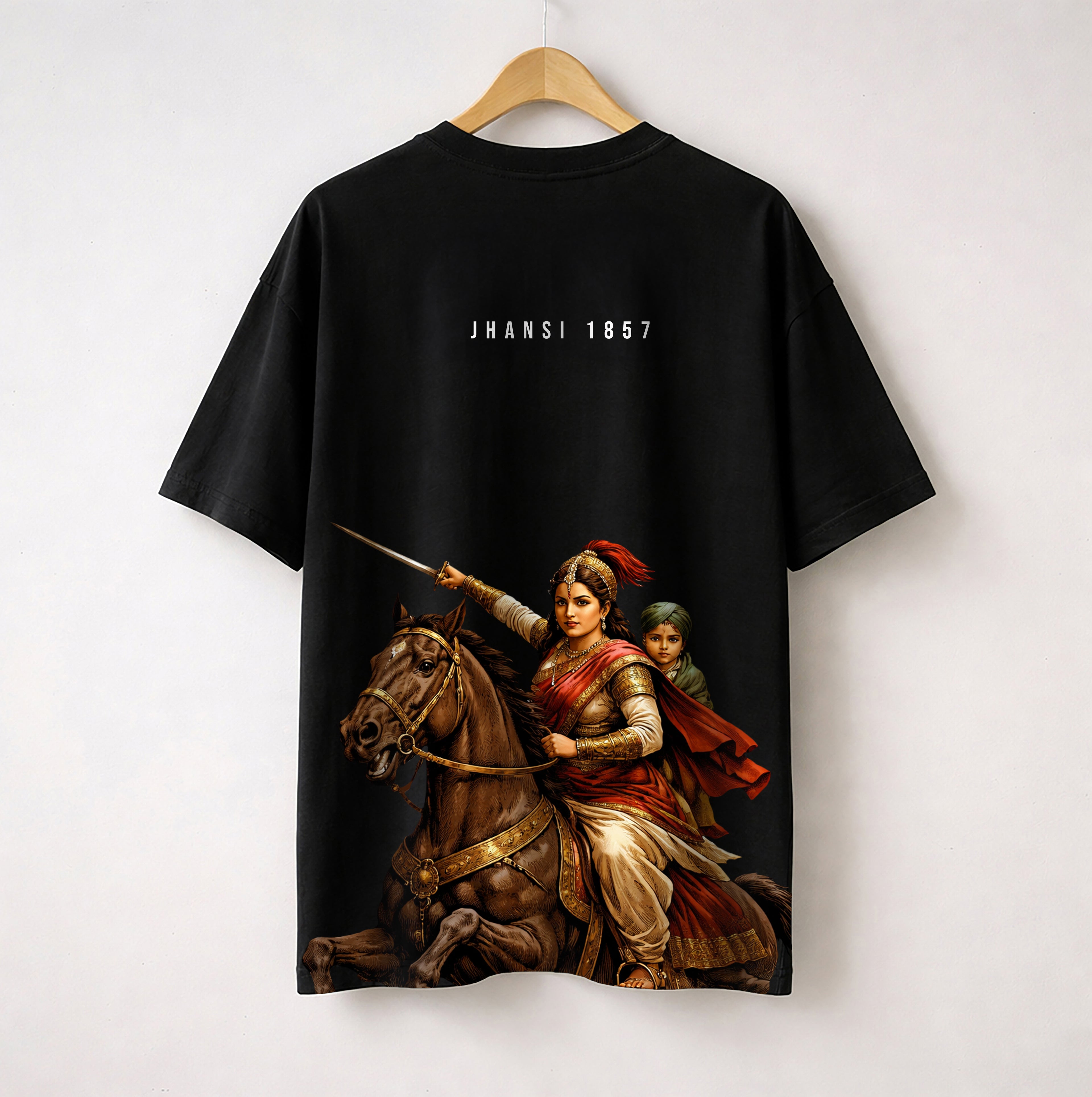 Rani Lakshmi Bai – Fearless - Oversized Back Printed T-Shirt (Black)