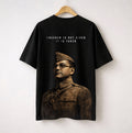 Subhas Chandra Bose - Oversized Printed T-Shirt - Freedom Is Not Given - Black